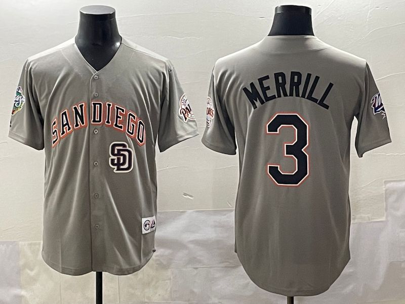 Men 2025 San Diego Padres #3 Merrill Grey Throwback Game Nike MLB Jersey style 10->san diego padres->MLB Jersey